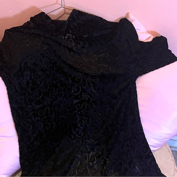 Jennifer Moore Sheer Lace and Velvet Romantic Goth Button Down Black Blouse Top - Picture 4 of 5